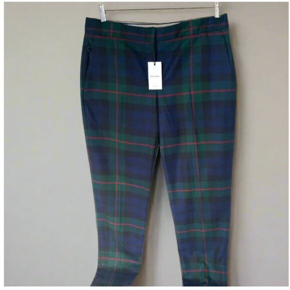 Paul Smith Wool Tartan Pant Womens 10/46 Blue Green Tapered Slim Tailored Fall - Picture 4 of 10